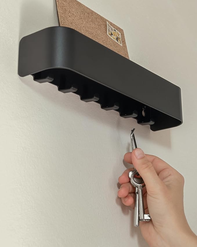 Kazai. Key Holder for Wall 'Tone' | Minimalist Key Hooks Design from Berlin | Modern Key Hanger with Metal Shelf | Key Hook Wall Mounted as Hallway Furniture | Black