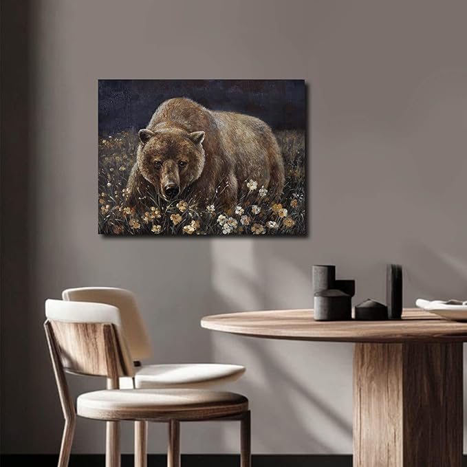 LEVERUP Bear Pictures Wall Artwork Brown Wall Art Printing Posters Wall Flowers Home Decor for Dining Room Office Living Room Decor Home 12×16 Inches