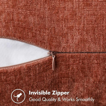 MIULEE Pack of 2 Fall Lumbar Throw Pillow Covers 12x20 Inch Burnt Orange Farmhouse Decorative Pillow Covers with Stitched Edge Soft Chenille Solid Dyed Pillow Covers for Couch Sofa Bed Living Room