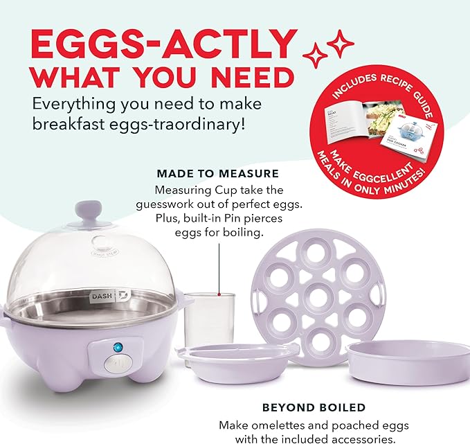 Dash Rapid Egg Cooker - Boiler,Poacher & Steamer - Includes Measuring & Recipe Guide - Dishwasher Safe - BPA Free - Holds 7 Eggs,Lavender,(Pack of 4)