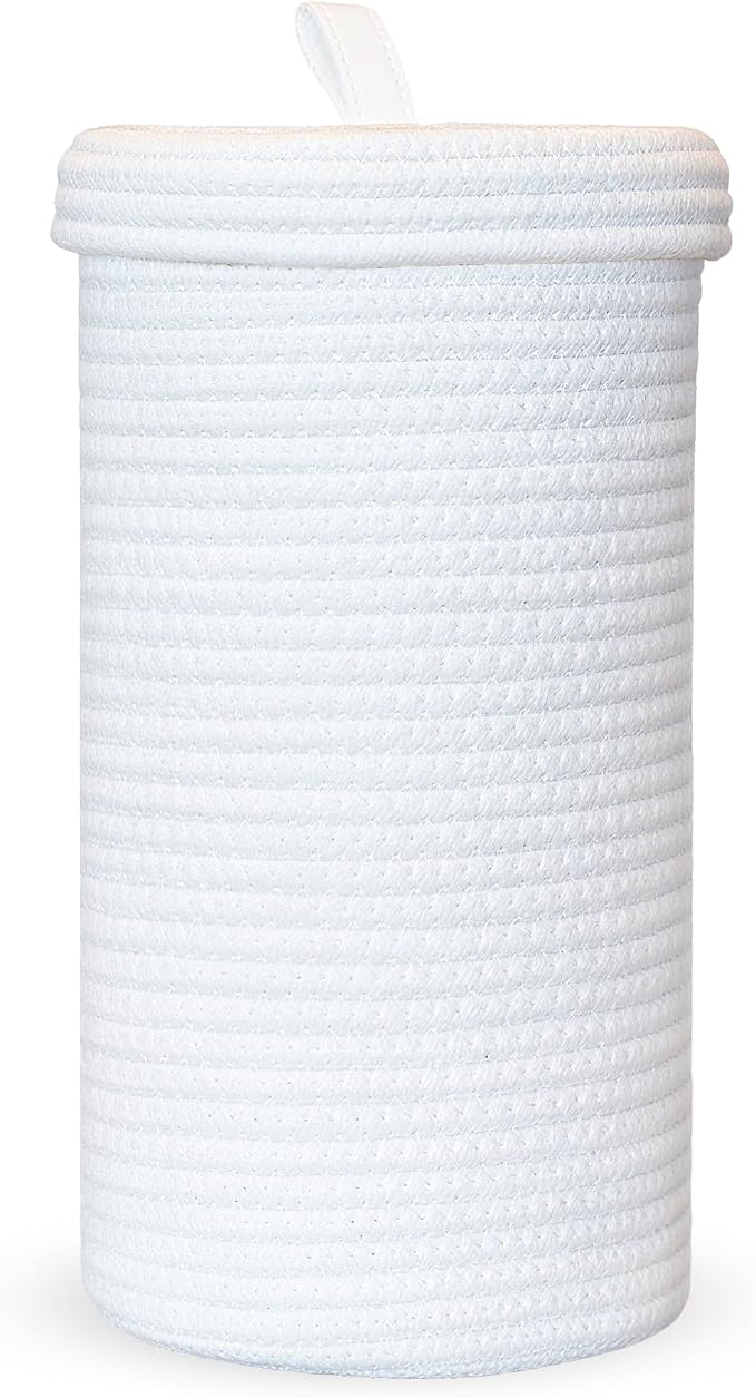Toilet Paper Holder Handmade – Woven Cotton Toilet Paper Stand & Storage Basket with Lid, Freestanding Organizer for Bathroom, Fits 3 Mega Rolls Gradient Brown 14'' x 7''
