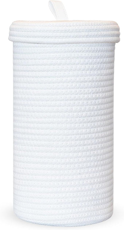 Toilet Paper Holder Handmade – Woven Cotton Toilet Paper Stand & Storage Basket with Lid, Freestanding Organizer for Bathroom, Fits 3 Mega Rolls Gradient Brown 14'' x 7''