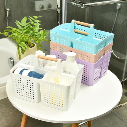 Portable Shower Caddy Basket with Compartments, Plastic Divided Cleaning Caddy Organizer Storage Tote with Handle for Bathroom, College, Dorm Room Essentials, Dark Gray