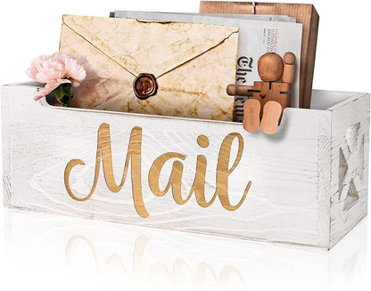 Mail Holder Countertop - Mail Organizer Countertop, Mail Holder Box for Desk, Letter Holder, Mail Tray, Mail Basket for Counter, Rustic Wooden Mail Storage Organizer Wall Mounted
