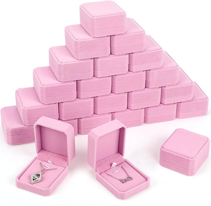 Sureio 24 Pcs Velvet Jewelry Gift Boxes Bulk for Necklace Pendant Ring Earring Display Case for Christmas Wedding(Pink)