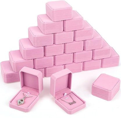 Sureio 24 Pcs Velvet Jewelry Gift Boxes Bulk for Necklace Pendant Ring Earring Display Case for Christmas Wedding(Pink)