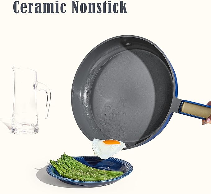 CAROTE 9.5'' and 11'' Nonstick Ceramic Frying Pan Skillet, Non Stick Skillet with Heat Resistant Handle, Healthy & PFOA/PFAS Free, Induction-Compatible,Dishwasher Safe & Includes Silicone spatula,Blue