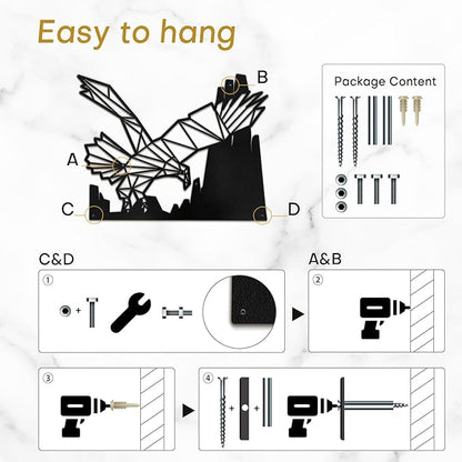SIGNLEADER Metal Wall Art Decor Eagle Preying Modern Abstract Wall Sculpture Hangings Home Decoration for Living Room, Bedroom, Bathroom, Kitchen, Outdoor - 12" Black