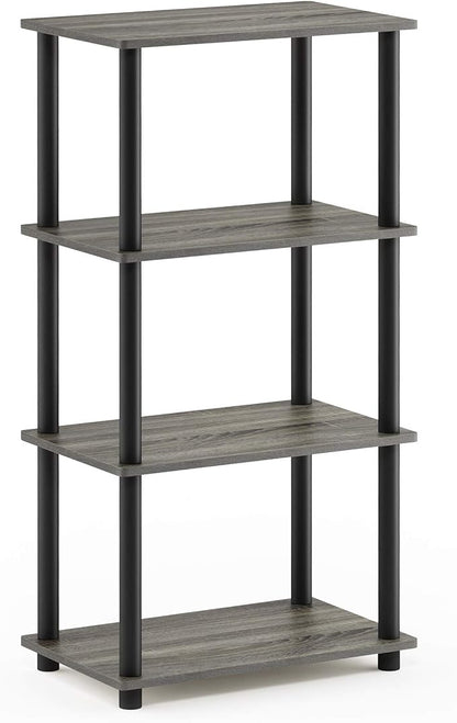 Furinno Turn-N-Tube No Tool 4-Tier Storage Shelf, Narrow, French Oak Grey/Black