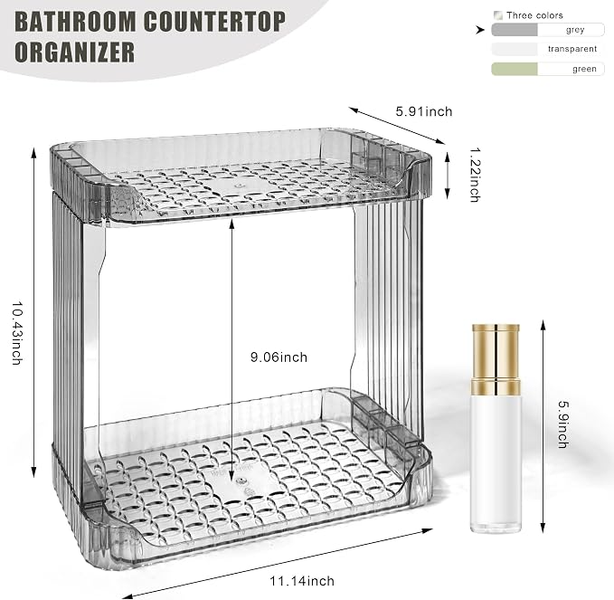 Bathroom Counter Organizer Cosmetics Skincare Organizers Skincare Makeup Organizer Countertop Holder for Perfume-2 Tier-Grey