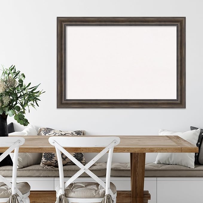 Amanti Art White Cork Board for Wall, 29x41 Vision Board with Brown Wood Frame, Large Corkboard Office Decor for Home Organization, Rustic Farmhouse Corkboard Pinboard to display items for home