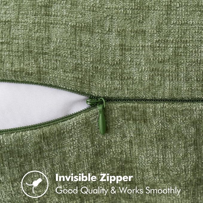 MIULEE Pack of 2 Couch Throw Pillow Covers 18x18 Inch Sage Green Farmhouse Decorative Pillow Covers with Stitched Edge Soft Chenille Solid Dyed Summer Pillow Covers for Sofa Bed Living Room