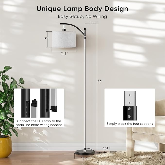 Smart LED RGBCW Corner Lamp with Linen Lampshade Works with Alexa, Color Changing Standing Lamp with 16 Million DIY Colors, Music Sync, Tall lamp for Living Bedroom Room,APP/Voice/Remote Control
