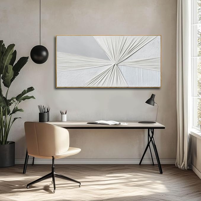Modern Abstract Wall Art White And Beige Wall Decoration for Dining Room Bedroom Office 20×40 Inch Textured Artwork Decor