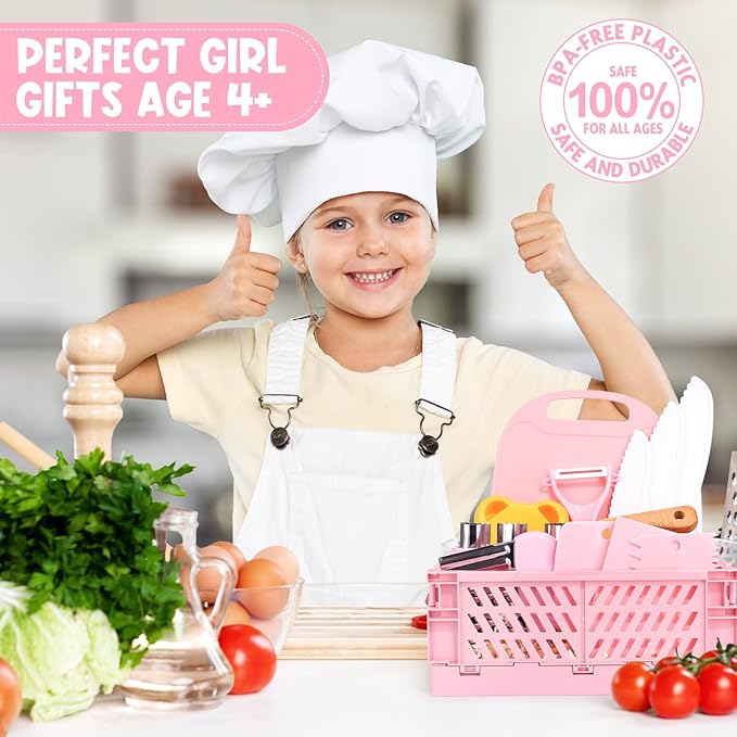 28PCS Toddler Knife Set - Kids Knifes for Real Cooking, Wooden Kids Kitchen Knife Set with Gloves Cutting Board Crinkle Cutters Kid Safe Knives, Toddlers Kitchen Tools (Crocodile 16PCS Set)