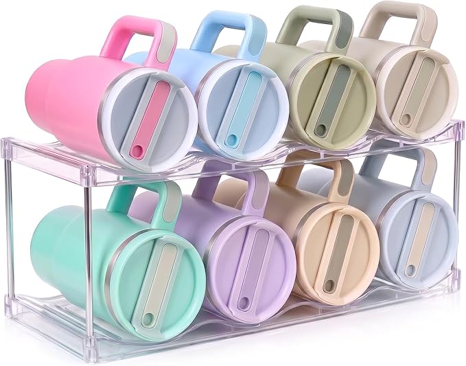 Large Compartment Water Bottle Organizer, Stackable Water Bottle Holder for Stanley 40 oz Tumbler, Clear Tumbler Organizer for Cabinet, Kitchen Pantry or Countertop, 3 Pack (2 Pack)