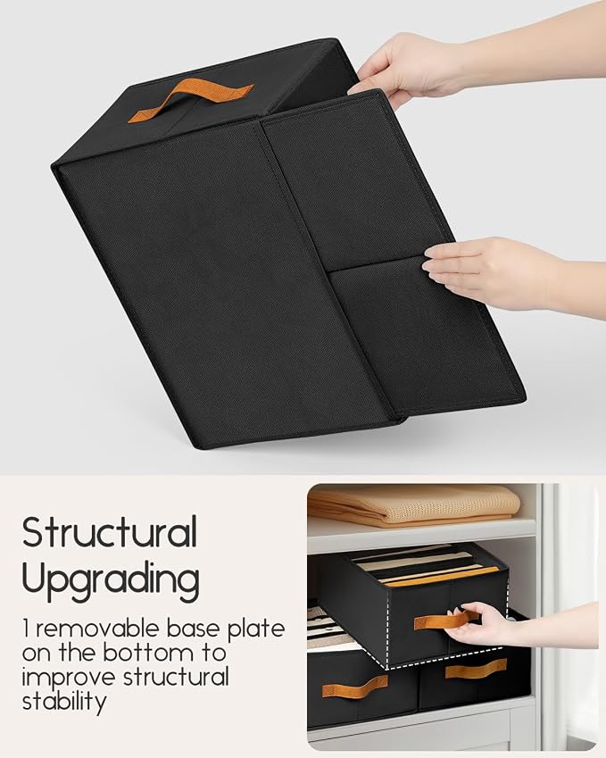 Homsorout Closet Organizers and Storage - Fabric Clothes Organizer with Handles, Foldable Jeans Organizer for Clothes, Drawer Organizer for Shirts, Bra, Sweater, Scarf, 8 Pack, Black