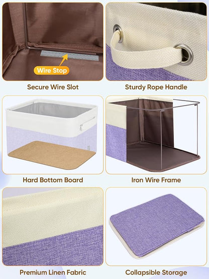 BALEINE 4 Pack Fabric Closet Storage Bins for Shelves, Linen Closet Organizers and Storage, Decorative Baskets for Organizing, Shelf, Clothes, Home, Office (Lavender, 15''x11''x9.5'')