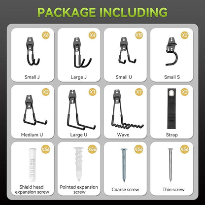 28 Pack Garage Hooks, Heavy Duty Garage Storage Hooks & Hangers Set, Wall Mounted Garage Organization System for Tools, Ladders, Bikes, Hoses, with Anti-Slip Coating Hooks for Garage, Shed, Workshop