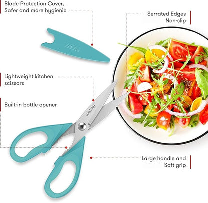 Small Kitchen Scissors 8-inch, iBayam 2 Pack Kitchen Shears All Purpose Meat Scissors Poultry Shears, Dishwasher Safe Food Cooking Scissors Heavy Duty Stainless Steel Utility (Black, Aqua Sky)