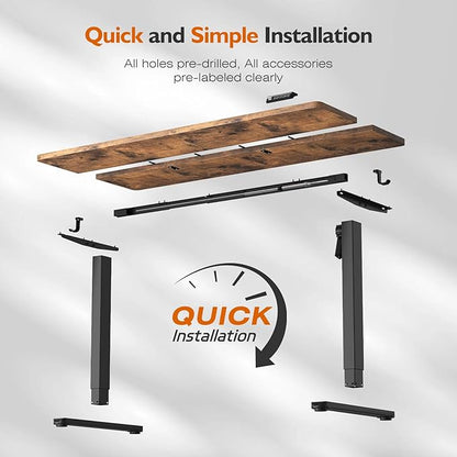 Monomi 59 inch Electric Standing Desk with Memory Preset, Adjustable Height Standing Desk for Home Office & Gaming, Large Computer Desk with Anti-Collision, Rustic Brown