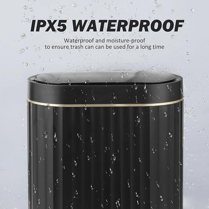 ELPHECO Black Bathroom Trash Can with Lid 2 Gallon Sensor Trash Bin, Automatic Narrow Garbage Can, Waterproof Smart Trash Can, Slim Motion Sensor Waste Bins for Bathroom, Living Room, Office