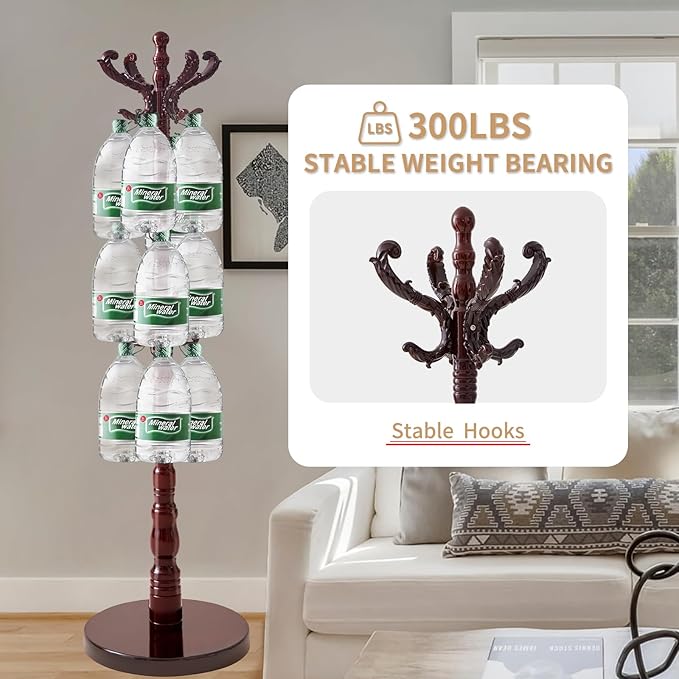 ZOZOE Wooden Classic Coat Rack Stand, Solid Wood Coat Rack Freestanding with 14 Hooks, Vintage Coat Racks with Sturdy Round Base, Natural Birch Wood Coat Tree Hanger Stand for Entryway Hallway