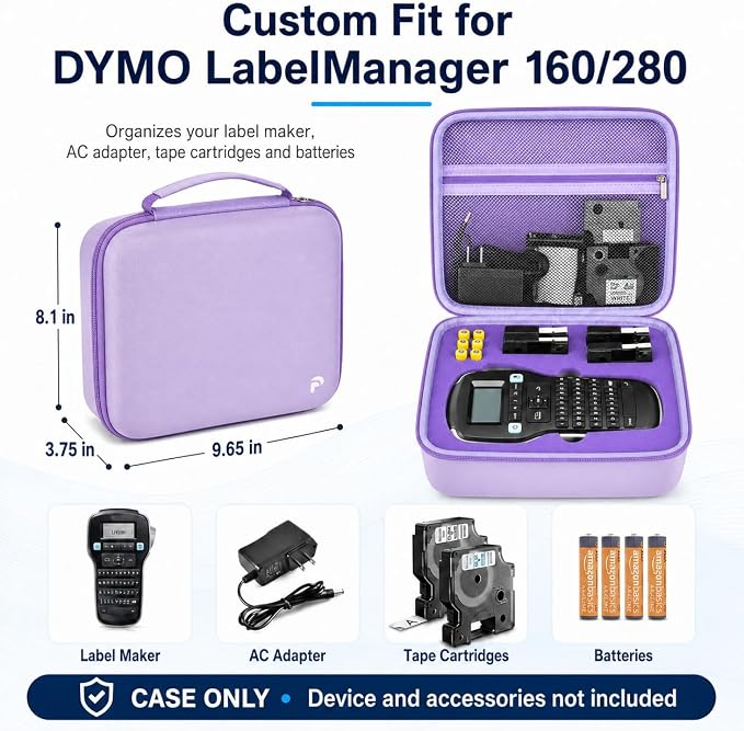 Case Compatible with DYMO Label Maker LabelManager 160/280 Portable Label Maker, Label Printer Storage Organizer for AC Adapter, Tape Cartirdges and More Accessories(Box Only) (Purple)