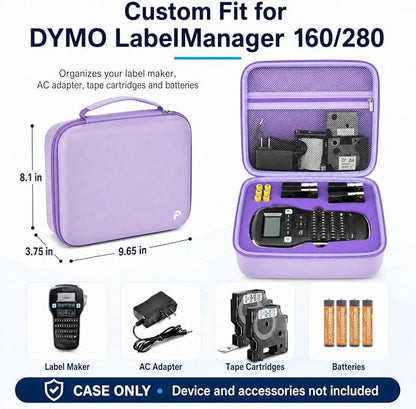 Case Compatible with DYMO Label Maker LabelManager 160/280 Portable Label Maker, Label Printer Storage Organizer for AC Adapter, Tape Cartirdges and More Accessories(Box Only) (Purple)