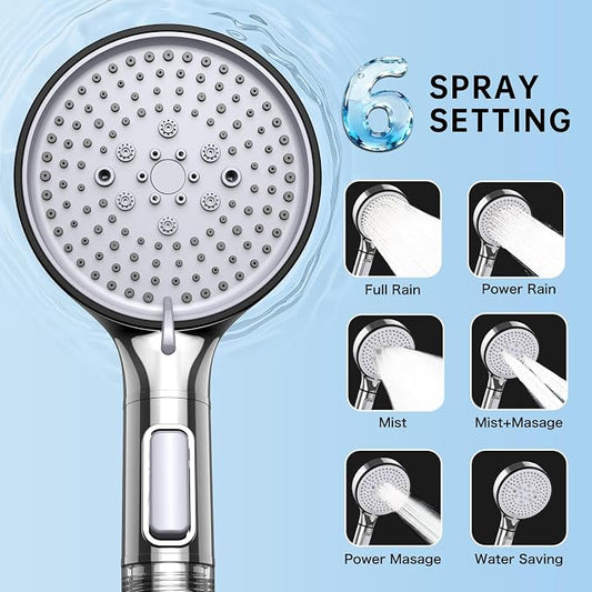 Filtered Shower Head with Handheld, 6-Spray High Pressure Shower Head to Reduce Dry Itchy Skin, Handheld Shower Head Set Includes 60" Hose & Adjustable Bracket
