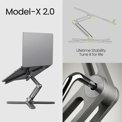 Model-X 2.0 Laptop Stand, Laptop Stand for Desk Adjustable Height, 360 Rotating Laptop Riser Aluminum Portable Foldable Computer Stand for MacBook Pro Air 10–17 inches (Royal Gray)