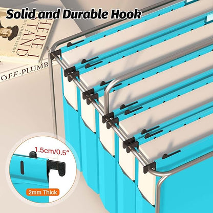 Shutex Extra Capacity Plastic Hanging File Folders,12 Pack Reinforced Expanding Hang Folder Letter Size,Accordian Pocket,Heavy Duty 2 Inch Expansion, Hard Hanging Folder Organizer for Office Home,Blue