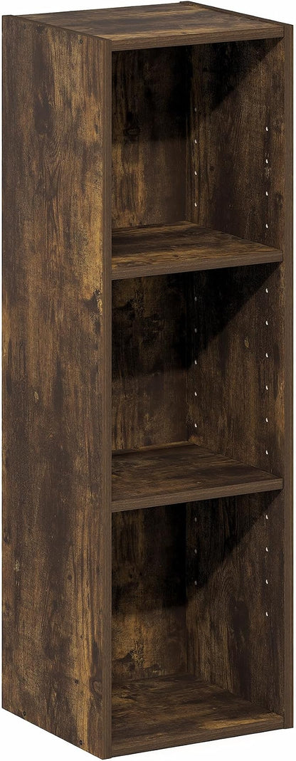 Furinno Fulda Book Shelf, 3-Tier Narrow Bookshelf, Bookcase with 10-in Width Storage Shelf, 9.3 x 9.8 x 31.5, for Living Room, Bedroom, Home Office, Amber Pine