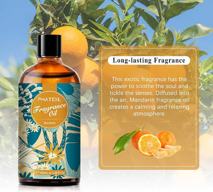 PHATOIL 3.38FL.OZ Mandarin Fragrance Oils for Aromatherapy, Essential Oils for Diffusers for Home, Perfect for Diffuser, DIY Candle and Soap Making, DIY Scented Products - 100ml