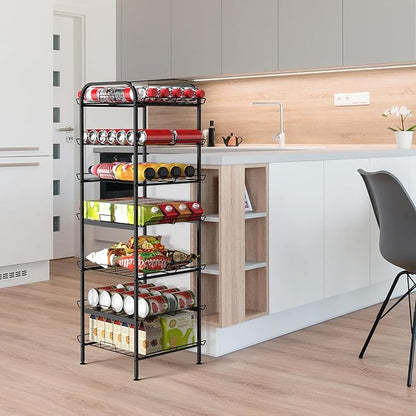BTY Water Bottle Organizer 7 Tier Freestanding Water Bottle Storage Organizer Metal Bottle Rack Holder Stand Shelf for Kitchen Pantry Food Storage (Black)