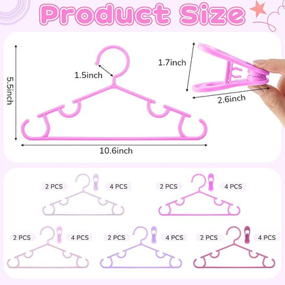 Hsei 5/10/40 Pack Baby Hangers with 10/20/80 Clips, Plastic Kids Pants Hangers for Nursery Closet Top and Bottom Clothes Hanger Set for Newborn Infant Toddler(30 Packs Total,Pink Series,10.6 Inch)