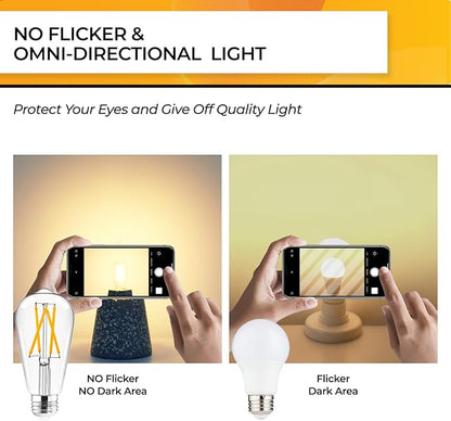 Hizashi Dimmable Edison Bulbs 60 Watt LED, E26 Bulb 2700K Warm White ST19 Vintage Light Bulbs, 95+CRI, UL Listed,700LM 6W E26 Medium Base, Clear Glass, Pack of 4