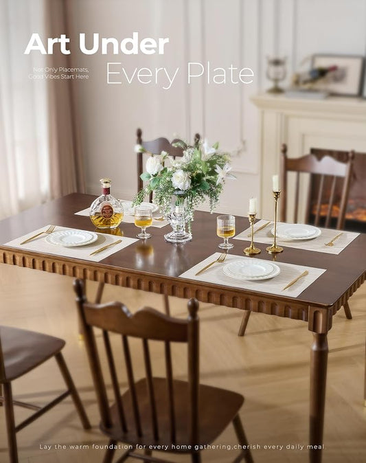 Leetaltree Beige White Placemats Set of 24 - Heat Resistant Non-Slip Place mats for Dining Table, Washable Durable PVC Vinyl Woven Table Mats(Beige White, 24)