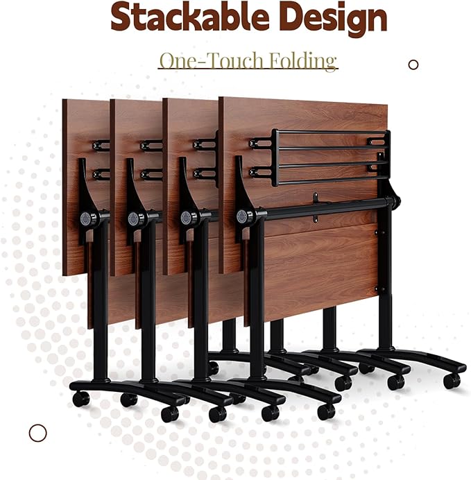 4Packs Folding Conference Table with Silent Wheels,Mobile Flip Top Meeting Room Table for Office Training and Classroom,Foldable Modular Rolling Desk for Home Office,Walnut Space-Saving Rectangular
