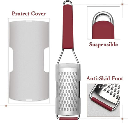 Cambom Cheese Grater Citrus Zester Lemon Zester Pack of 3-304 Stainless Steel - A Sharp Tool for Parmesan Cheese, Ginger, Garlic, Nutmeg, Chocolate, Vegetables，Fruits，Dishwasher Safe Red