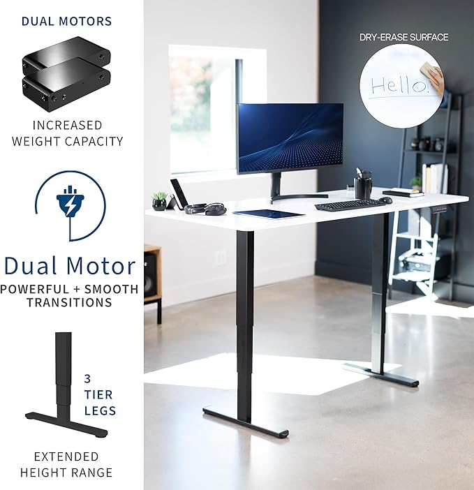 VIVO Electric Dry Erase 71 x 30 in Dual Motor Sit Stand Desk, Memory Height Adjustment, 2B Series, Whiteboard Top Black Frame, DESK-KIT-2B7WE