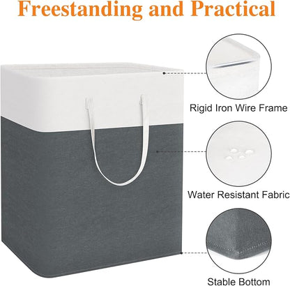 TasticTotes laundry basket 3-Pack, laundry hamper, Hamper with handles, collapsible laundry baskets, Waterproof dirty clothes hamper, Towel Storage for Home or Dorm, 100L-Grey