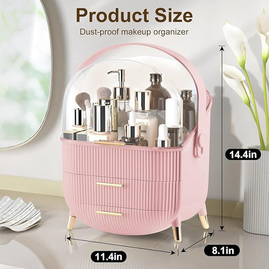 Makeup Organizer for Vanity, Large Capacity Skincare Cosmetic Organizer Countertop with 2 Drawers, Cosmetic Display Cases Makeup Storage Box for Bedroom, Bathroom, Ideal Gifts for Women(Pink)