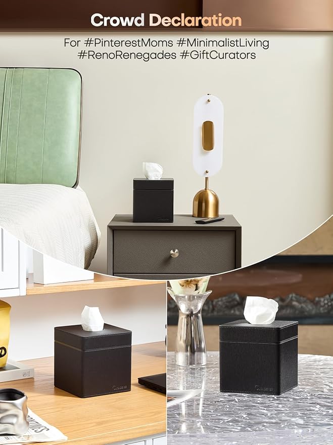 Cloudever Tissue Box Holder Cover, Modern PU Leather Square Decorative Tissue Holder Organizer-Woven New Off White