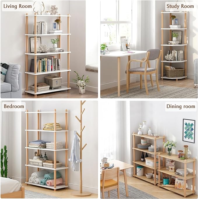 IOTXY 3-Tier Wooden Shelf Bookcase - Modern Open Bookshelf, Free Standing Storage Rack, Multifunctional Display Stand for Home and Office, White, Rectangle