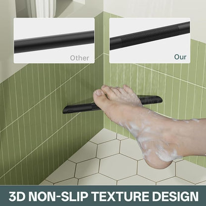 BWE Matte Black Shower Foot Rest Bar, Stainless Steel Bar Corner Shower Foot Rest for Shaving Legs, Non-Slip Knurled Shower Step, Wall Mounted Bathroom Shower Shaving Foot Rest