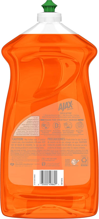 Ajax Ultra Liquid Dish Soap Orange Scent,Triple Action, Mess-Free, Easy-Flip Cap, 52 fl oz Bottle (Pack of 4)