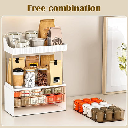 caktraie 2 Pack Bathroom Organizers and Storage - 3 Drawers 2 Tier Makeup Organizer, Cosmetic Storage Drawer for Dresser Countertop and Bathroom Vanity for Large Skincare, Perfume, Amber