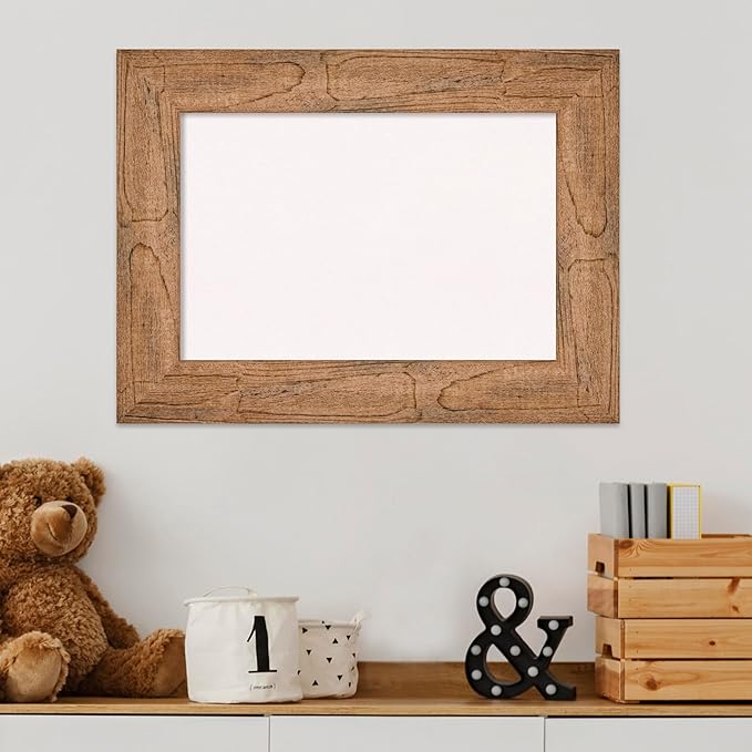 Amanti Art White Cork Board for Wall, 18x24 Vision Board with Brown Wood Frame, Small Corkboard Office Decor for Home Organization, Country Rustic Corkboard Pinboard to Display Items for Home