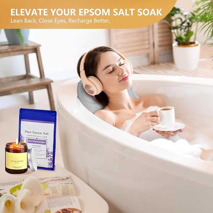 Inflatable Bath Pillows for Tub - Adjustable Firmness Silicone Bathtub Pillow for Neck-Relaxing & Epsom Salt Soaking, Bath Pillow for Head & Back Support Cushion, Spa Gifts for Women, Parent (Gray)